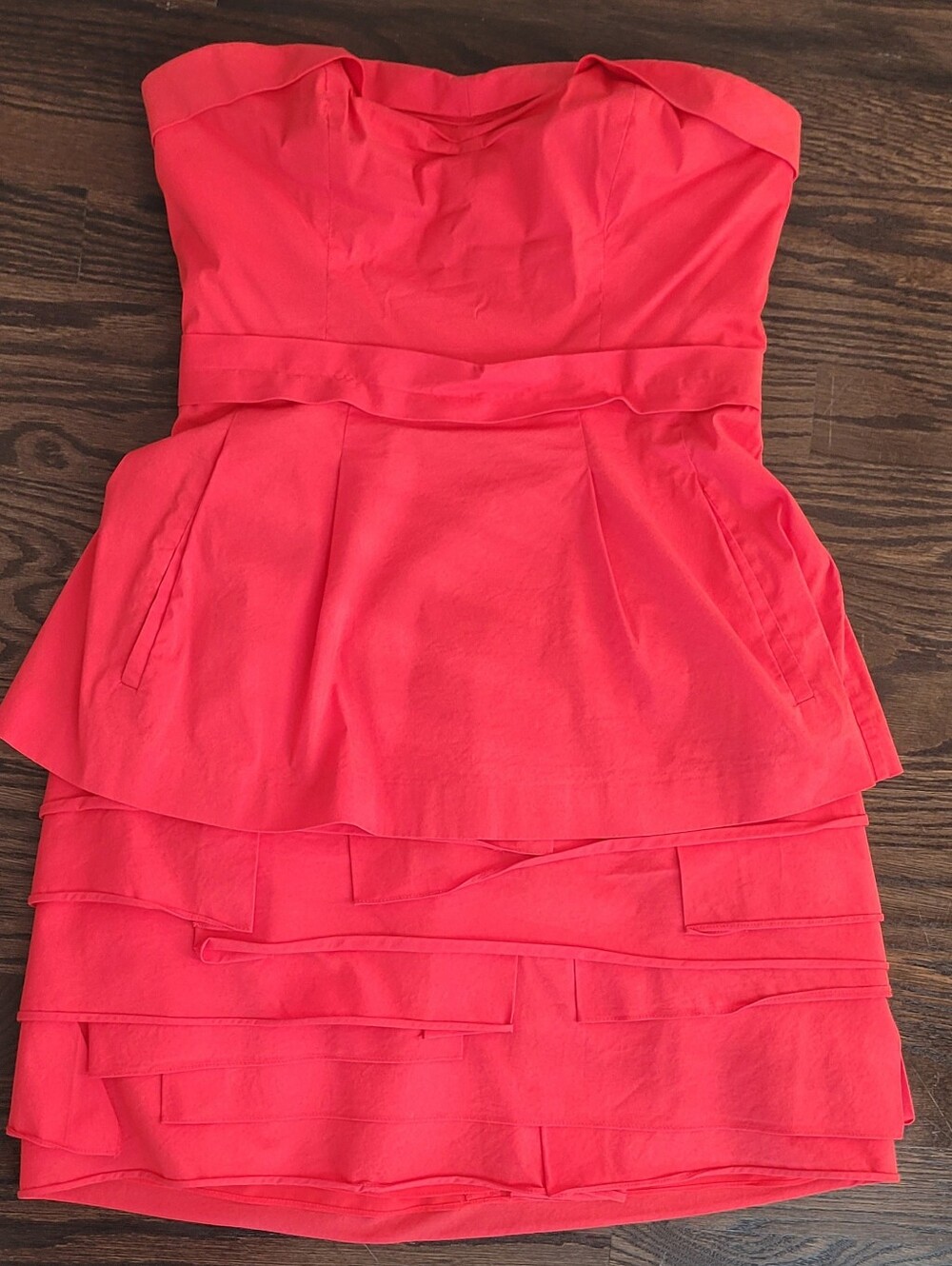 BCBGMaxAzria Strapless Coral Tiered Dress